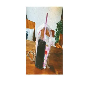 Transparente Geldbörse Umhängetasche, kreative Bubble Tea Tasse Form Schultertasche Kette.
