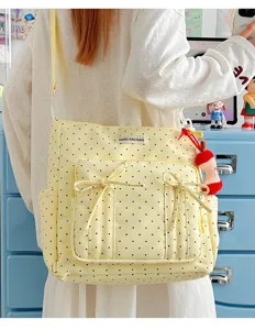 Bolso tote de lona con lunares amarillos y lazos lindo bolso cruzado para el trabajo