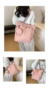 Large capacity canvas tote bag with round pouch, stylish casual shoulder bag for women.