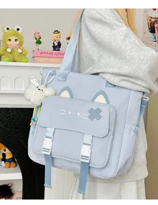 Kleine Katzen-Leinwand-Rucksack Detailansicht, leichte Schultertasche für Alltag und Schule.