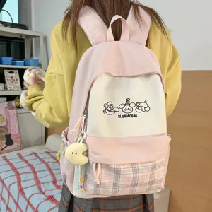 Japanischer süßer College-Rucksack mit Farublock für Damen, leichte modische Schultasche.