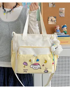 Süße Canvas Umhängetasche für Schüler, lässige und leichte Tragetasche mit schöner Stickerei.