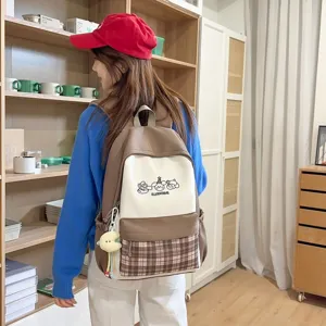 Japanischer süßer College-Rucksack für Damen, farbblockierter lässiger Campus-Schulranzen.