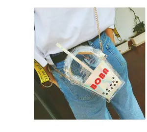 Transparente Bubble Tea Umhängetasche PVC Jelly Schultertasche Neuheit Boba Handtasche