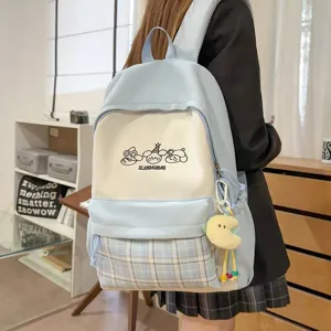 Japanischer süßer Rucksack im College-Stil, leicht, große Kapazität, Farblockierung