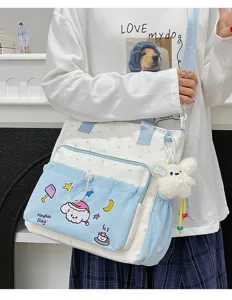 Süße Cartoon-Segeltuch-Umhängetasche für Studenten, lässige bestickte Tasche für den Pendelverkehr.