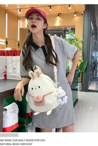 Zaino in nylon con coniglietto carino stile Harajuku giapponese grande capacità
