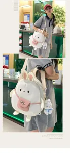 Zaino in nylon con coniglietto carino stile Harajuku giapponese, grande capacità per scuola.