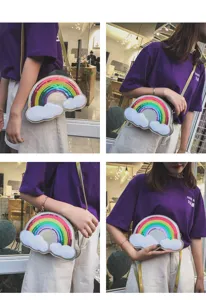 Bolso bandolera de lentejuelas con arcoiris para mujer, bolso de hombro lindo con diseno brillante