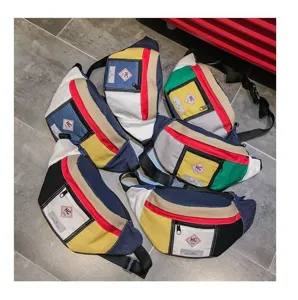 Streetwear Canvas Gürteltasche, Vintage Hip Hop Brusttasche für Damen, stylische Patchwork Bauchtasche