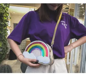 Bolso cruzado de nube con lentejuelas arcoíris moda lindo bolso de hombro láser mujer