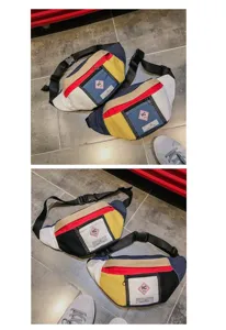 Koreanischer Streetwear Retro Farbblock Brustbeutel Freizeitmode Canvas Gürteltasche für Damen