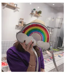 Bolso cruzado de lentejuelas de arco iris láser, bolso de nube lindo para mujer
