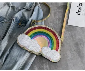 Bolso bandolera de nube arco iris con lentejuelas para mujer, bolso de hombro brillante.