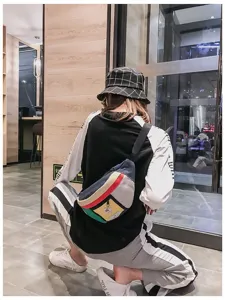 Koreanischer Streetwear Retro Damen Brusttasche Farbblock Harajuku Gürteltasche