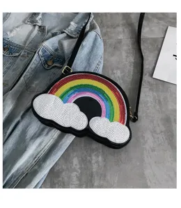 Bonito bolso bandolera de lentejuelas nube arcoíris elegante bolso de hombro para mujeres diario.