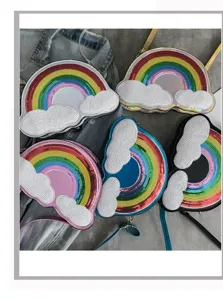 Bolso bandolera de lentejuelas de arco iris con diseño de nube linda bolso de moda.