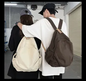 Japanischer Vintage-Rucksack in Unifarben aus Canvas für Damen und Studenten, lässig groß.