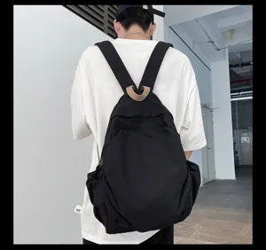 Lässiger schwarzer Canvas-Rucksack für Damen, retro japanischer Schul-Tornister, minimalistisch.