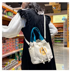 Leinwand Eimer Tasche Damen süße Smiley Gesicht Umhängetasche lässige tägliche Tragetasche