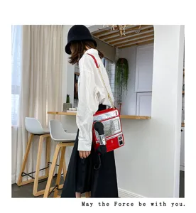Kreative Retro-Telefon geformte Umhängetasche für Damen Neuheit crossbody bag mit Kette.