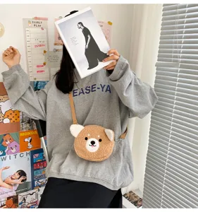 Süße Plüsch Bär Umhängetasche für Damen, weiche pelzige Cartoon Schultertasche, süßer Stil.