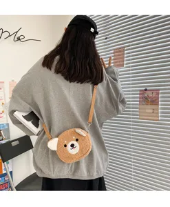 Süße Plüsch Bär Umhängetasche für Damen, weiche flauschige Schultertasche mit verstellbarem Riemen.