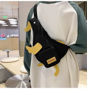 Segeltuch süße schwarze Ente Brusttasche für Damen, trendige lässige Umhängetasche für den Alltag.