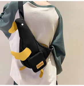 Süße schwarze Ente Leinwand Brusttasche, lustige Tier Umhängetasche für Damen Alltag