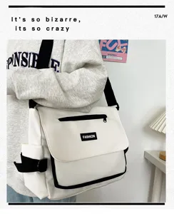 Japanische Retro Umhängetasche für Damen und Herren, lässige Canvas Schultertasche weiß