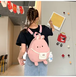 Zaino in nylon con coniglietto carino stile Harajuku giapponese grande capacità borsa scolaretta