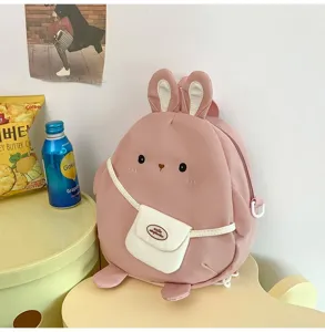 Delizioso zaino in nylon rosa con coniglio per donna, stile Harajuku dolce borsa da scuola kawaii.