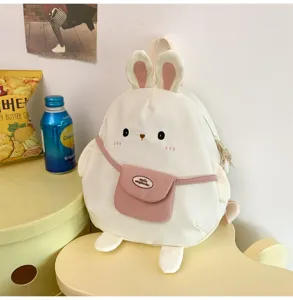 Zaino in nylon a forma di coniglio carino per donna, borsa scolastica kawaii in stile cartone.