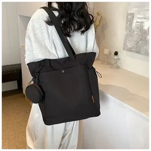 Casual black tote bag with coin purse, large capacity shoulder bag for daily use and yoga.