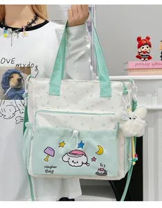 Niedliche Cartoon-Segeltuchtasche für Schüler, frische ästhetische Umhängetasche mit Stickerei.