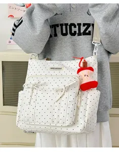 Bolso de lunares con lazo para mujer, gran capacidad con colgante de manzana para trabajo.