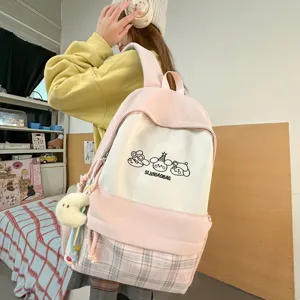 Süßer College Stil Damen Rucksack, rosa Kontrast Schultasche für den Campus und tägliche Reise.