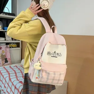 Süßer College-Stil rosa-weißer Rucksack, leichter Schülerrucksack für den Alltag.