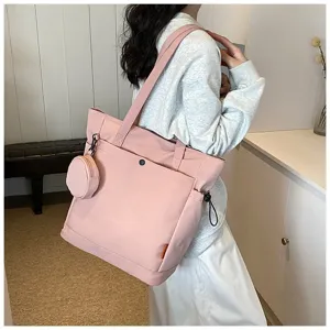 Large capacity pink tote bag with shoulder strap, casual daily handbag for women and moms.