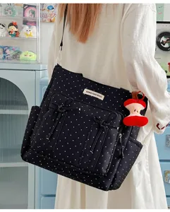 Lindo bolso tote de lunares con lazos gran capacidad bolso de hombro para mujeres diario escuela