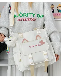 Süße Katzenohren Canvas Umhängetasche für Damen, multifunktionale lässige Freizeittasche.