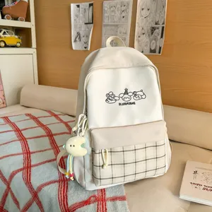 Japanischer süßer College-Rucksack mit karierter Tasche große Kapazität Reiserucksack