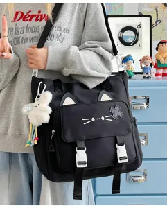 Koreanischer Stil süße Katzen Leinwand Schultertasche leicht Freizeit tägliche Tasche