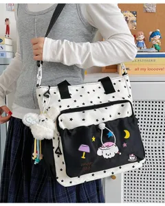 Niedliche Cartoon Canvas Umhängetasche für Damen und Studenten lässige tägliche Pendeltasche