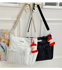 Bonito bolso tote de lona de lunares con lazo para escuela estudiante bolso informal