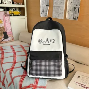 Japanischer süßer College-Rucksack für Damen, kontrastfarbene Lässige Schultasche.