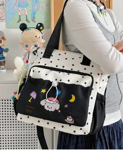 Leinwand Umhängetasche für Schüler süßes Cartoon Sternenmuster Schultertasche Handtasche