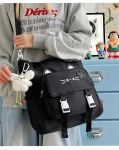 Niedliche Katzenohren Canvas Umhängetasche für Damen, Freizeittasche für Schule und Pendeln.