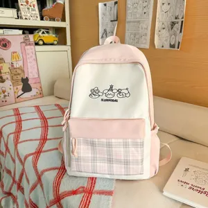 Japanischer süßer College-Rucksack für Damen, leichter, farbblockierender Schulrucksack.