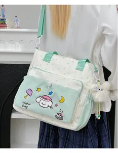 Süße Cartoon Canvas Umhängetasche für Schülerinnen, leichte Freizeittasche Schultertasche.